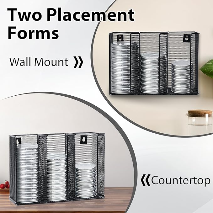 Wall Mounted Mason Jar Lid Organizer Metal Mason Jar Lid Holder 3-Compartment - Image 7
