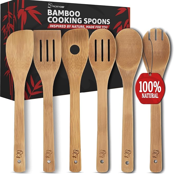 PriorityChef Wooden Spoons for Cooking, Non-Toxic Wooden Utensil Set by PriorityChef