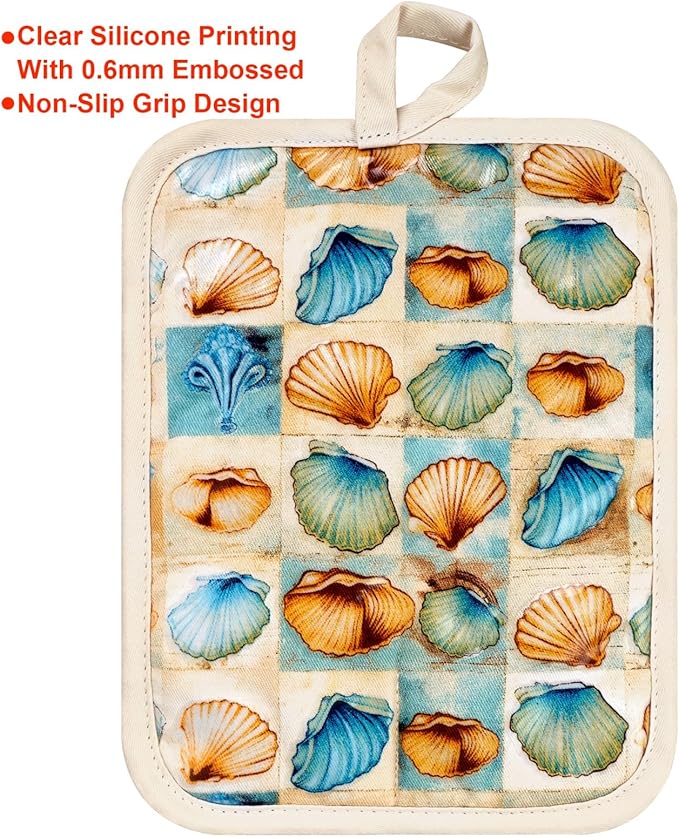 Pot Holders Set of 2 Heat Resistant 480 ℉Non Slip Clear Silicone Printed - Image 4