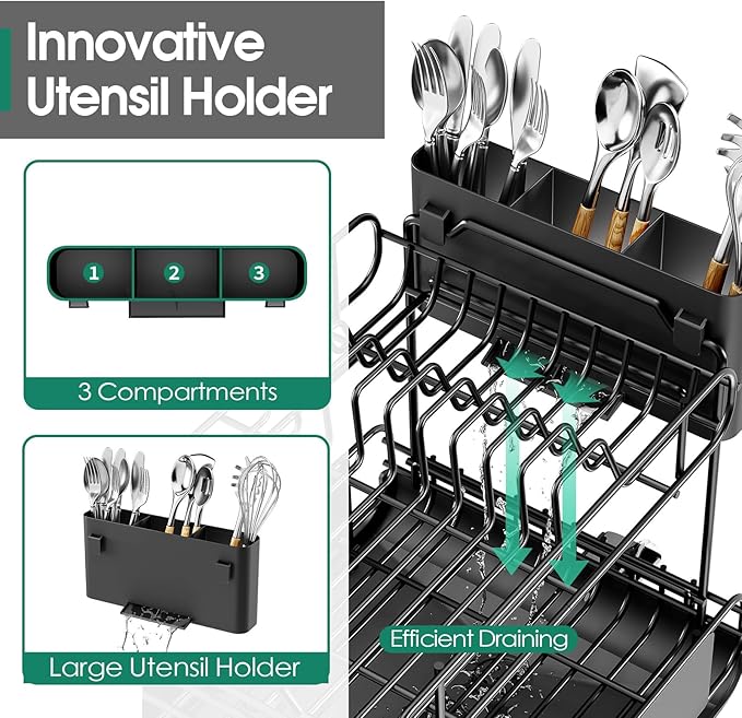 Urackify Dish Drying Rack for Kitchen Counter, Expandable 2 Tier Dish Rack - Image 6
