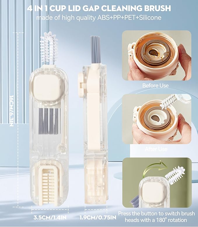 VIDONIO 4 in 1 Cup Lid Gap Cleaning Brush, Mutipurpose Tiny Silicone Cup Holder - Image 2