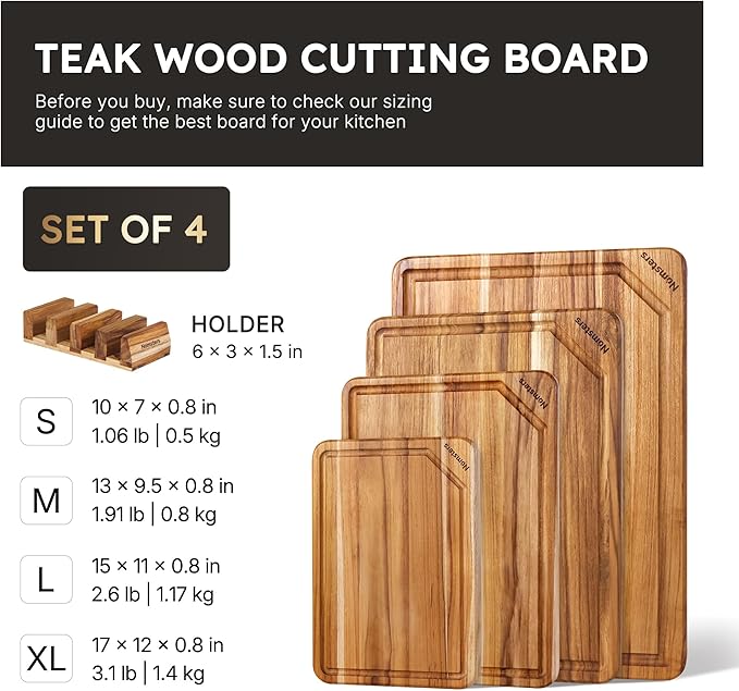 4 Pack Teak Wood Cutting Board Set - Image 2