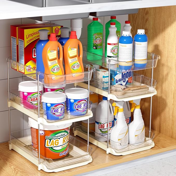 Delamu 2 Pack 3-Tier Bathroom Under Sink Organizers and Storage, Pull Out Clear - Image 8