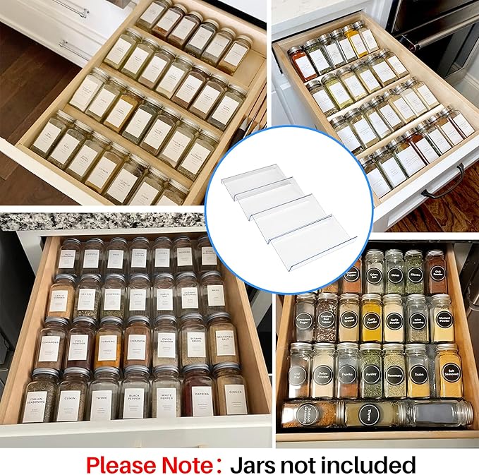 MIUKAA Clear Acrylic Spice Drawer Organizer, 4 Tier- 1 Set Seasoning Jars - Image 5