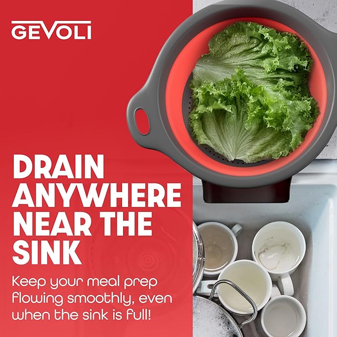 Gevoli Strainer with Self-Draining Base Over-Sink Collapsible Kitchen Colander - Image 5