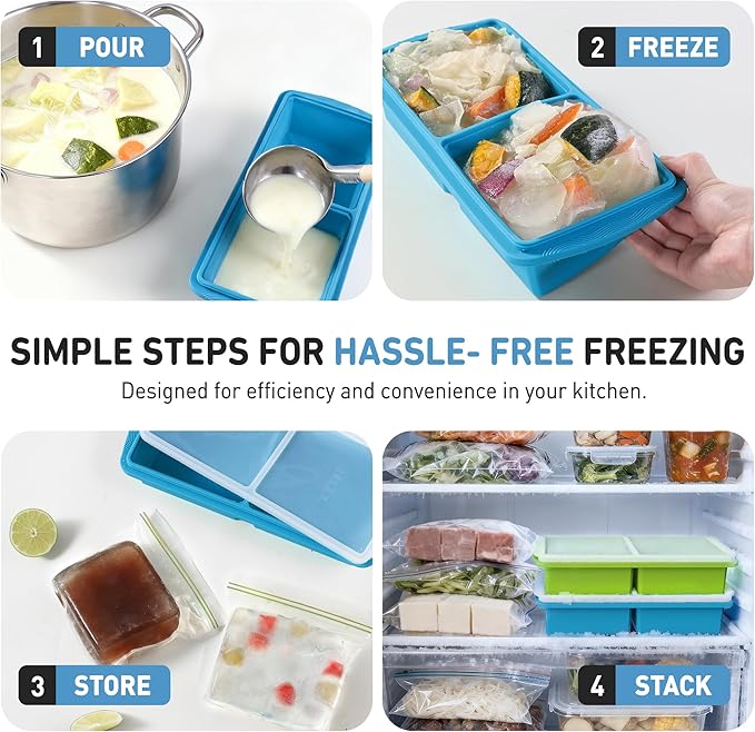 Silicone Freezer Tray with Lid Soup Freezer Container Molds with Steel - Image 6