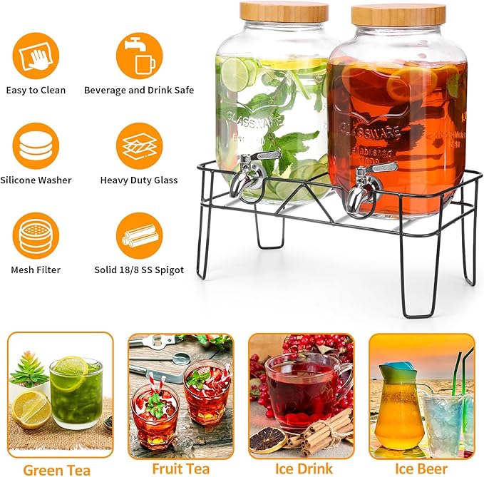 2 Pack 1 Gallon Glass Drink Dispenser - Image 6