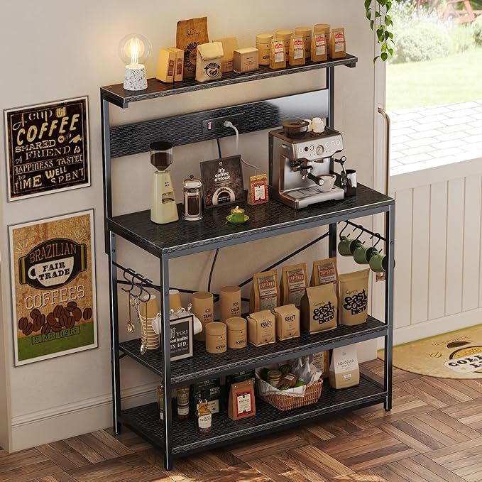 SUPERJARE Bakers Rack with Power Outlets, Microwave Stand, 39.4 X 14.3 Inch - Image 6
