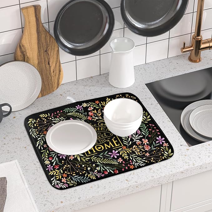 Absorbent Dish Drying Mat Colorful Flowers Microfiber Pad - Image 6