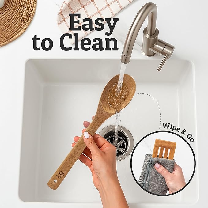 PriorityChef Wooden Spoons for Cooking, Non-Toxic Wooden Utensil Set - Image 5