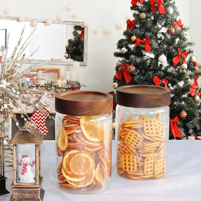30oz Glass Coffee Jars with Airtight Wood Screw Lid Herb Spice Jar Round - Image 5