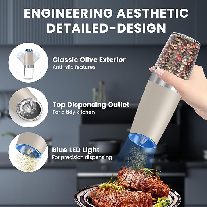UNNEES Gravity Electric Salt and Pepper Grinder set of 2, Automatic Salt And - Image 4