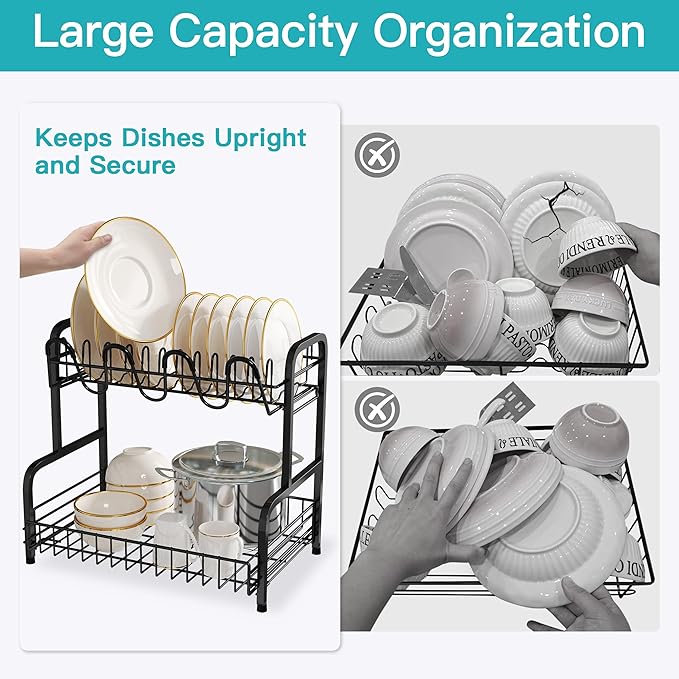 romision 2 Tier Compact Stainless Steel Dish Drainers Drying Rack - Image 3