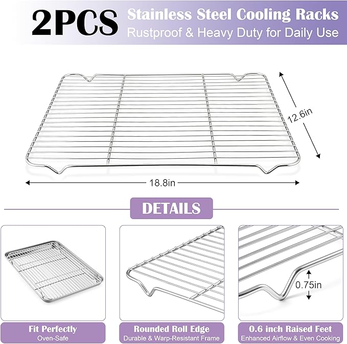 E-far Large Baking Sheet with Wire Rack, 20 x 14 Inch Stainless Steel Cookie - Image 3