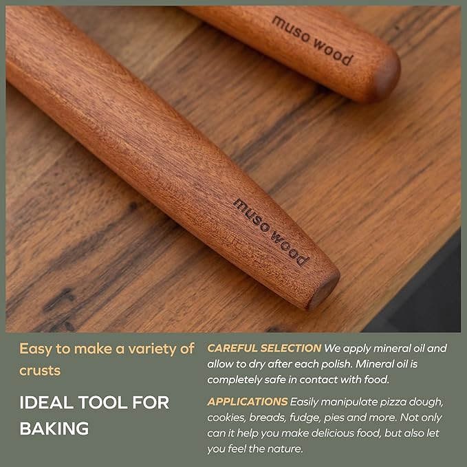 Muso Wood French Rolling Pin and Silicone Baking Mat Set, Sapele Wooden Rolling - Image 6