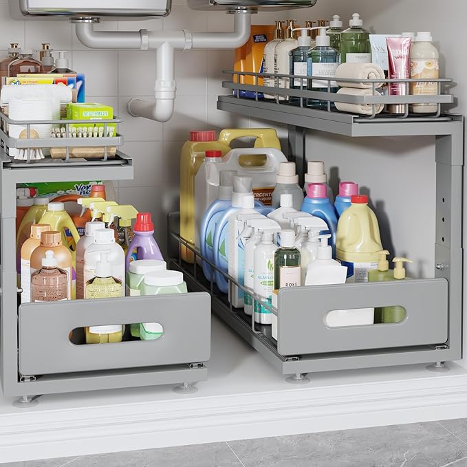 Under Sink Organizer Upgrade To Professional Rails, 2-Tier Dual Pull Out by UnderSinkOrganizer