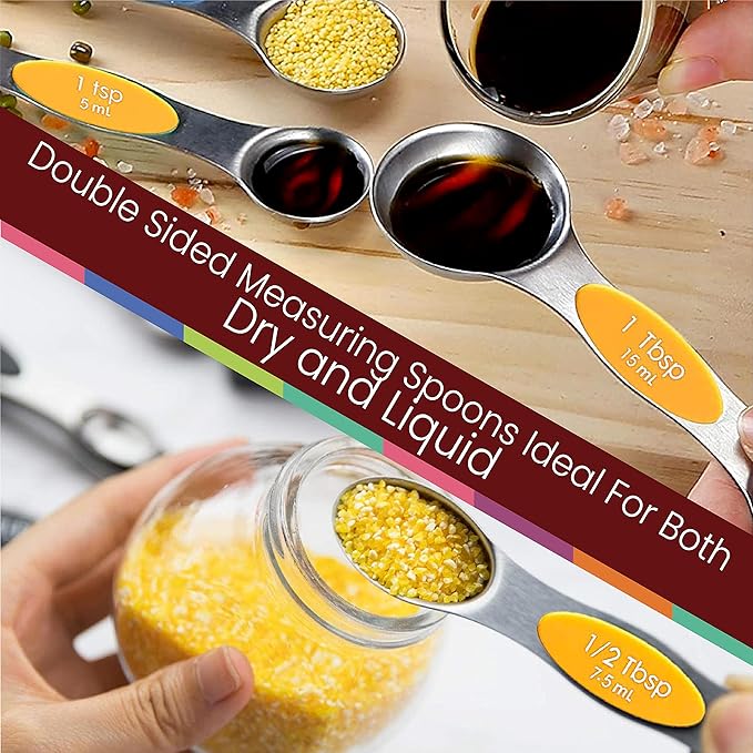 Magnetic Measuring Spoons Set of 9 Stainless Steel Dual-Sided Stackable - Image 8