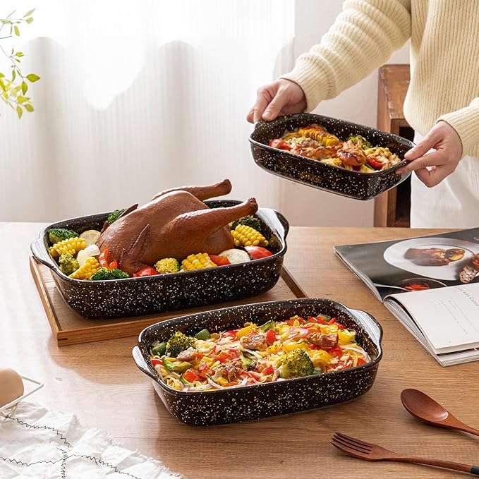 3-Pack Deep Rectangular Ceramic Baking Dishes, Heavy-Duty Oven-Safe Stoneware - Image 7