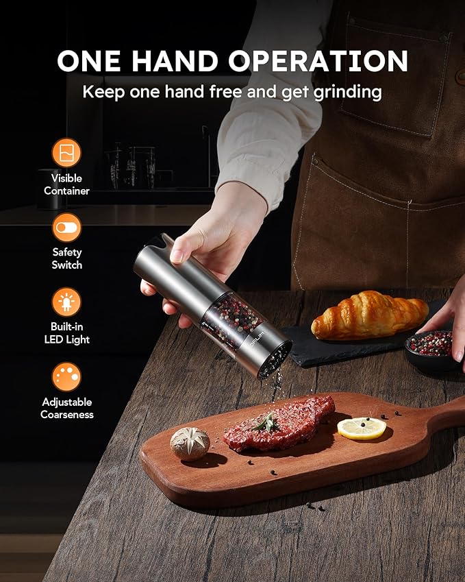 FORLIM Electric Salt and Pepper Grinder Set, USB Rechargeable, Automatic Salt - Image 2