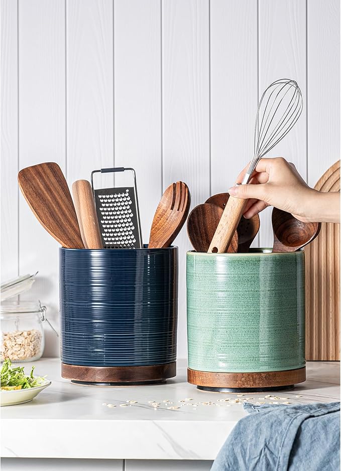 Utensil Holder, 360° Rotating Extra Large Ceramic Kitchen Utensil Holder - Image 9