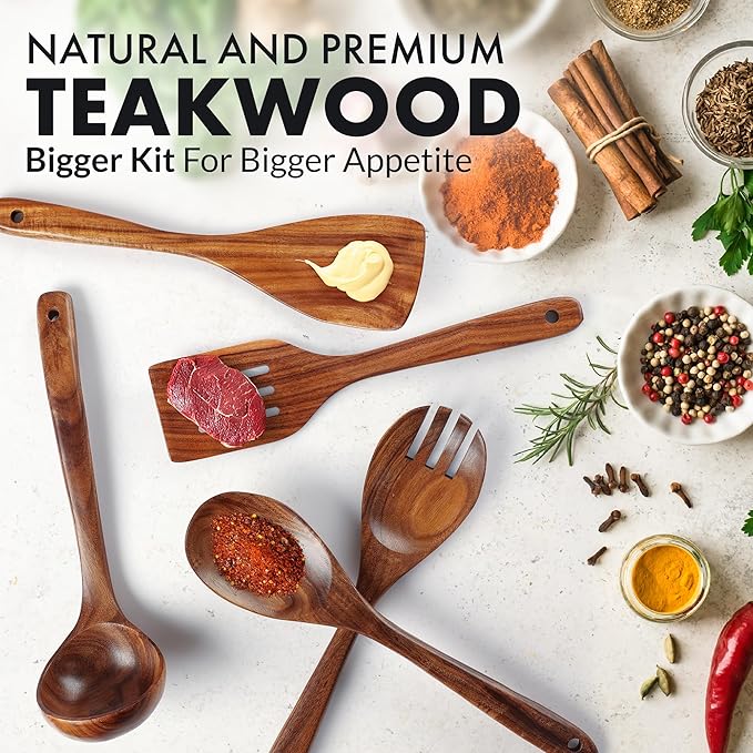 Zulay Kitchen Extra-Large 5-Piece Wooden Spoon Set - Image 9