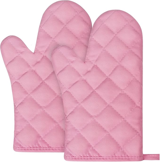AUAUY Pink Oven Mitts, 1 Pair Kitchen Mittens, 392°F Heat Resistant Oven Gloves by AUAUY