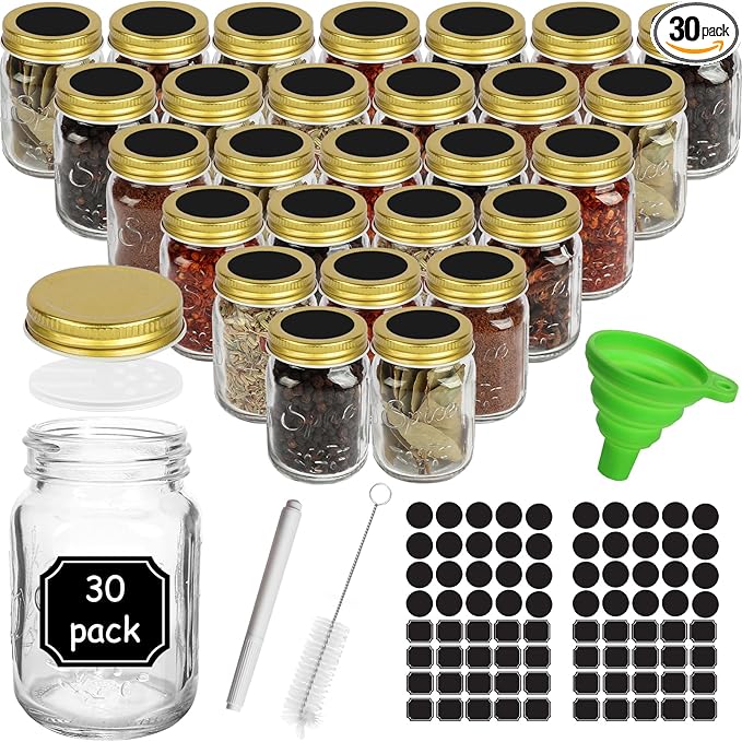 CycleMore 30 Pack 4oz Glass Mason Spice Jars, Round Spice Containers by CycleMore