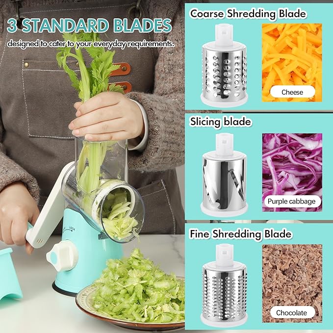 Ourokhome Rotary Cheese Grater Hand Crank, Kitchen Shredder Speed Mandolin - Image 4