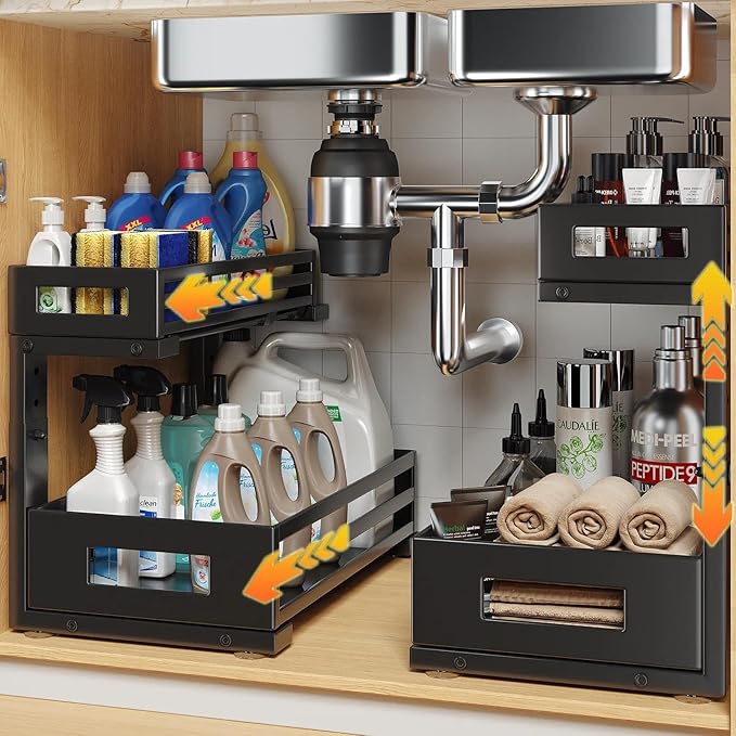 2-Pack Under Sink Organizer and Storage, 2-Tier L Shape Pull Out Cabinet by UnderSinkOrganizer