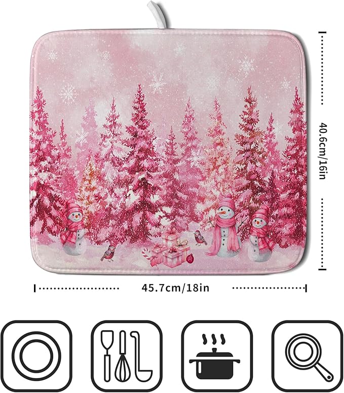 Pink Winter Dish Drying Mat Forest Washable Drying Matt Kitchen Counter - Image 2