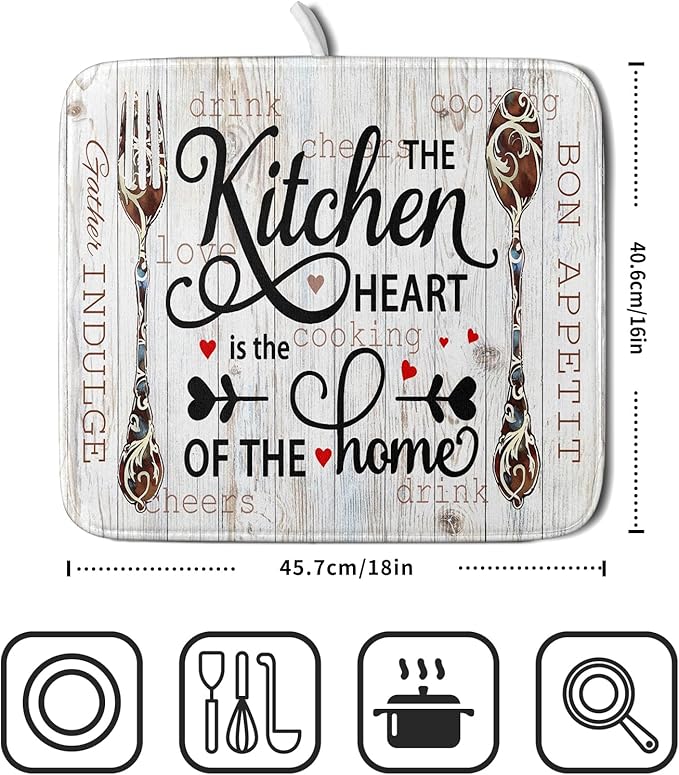 Giwawa 16"x18" Dish Drying Mat The Kitchen is The Heart of The Home- Knife Fork - Image 2