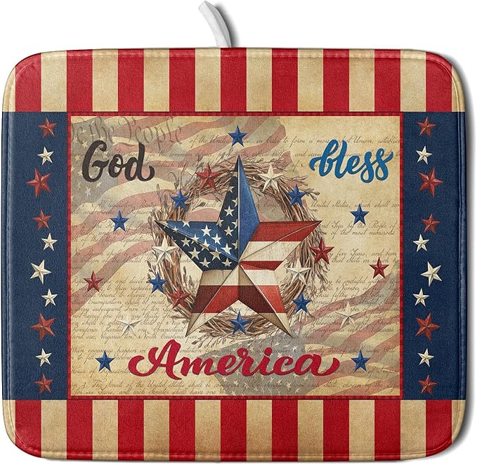 4th of July God Bless Dish Drying Mat by Anyako