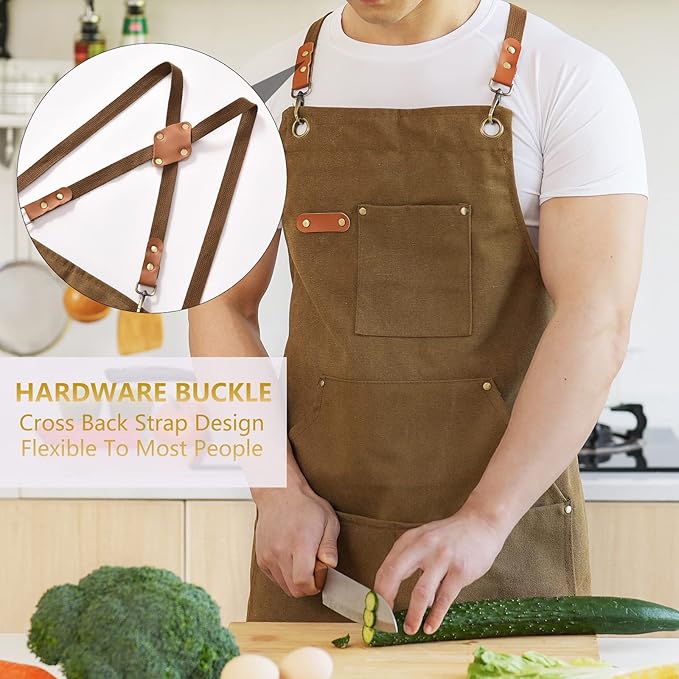 Aoomzoon Canvas Aprons for Men Chef Apron, Work Apron - 16oz Heavy Duty Cross - Image 2