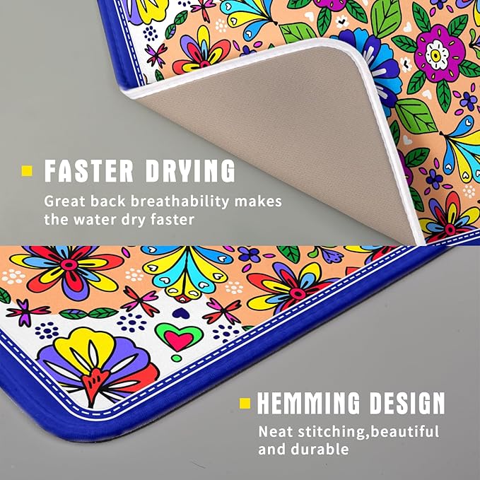Mexican Talavera Dish Drying Mat Navy Blue Microfiber Dish Drain Pad - Image 3