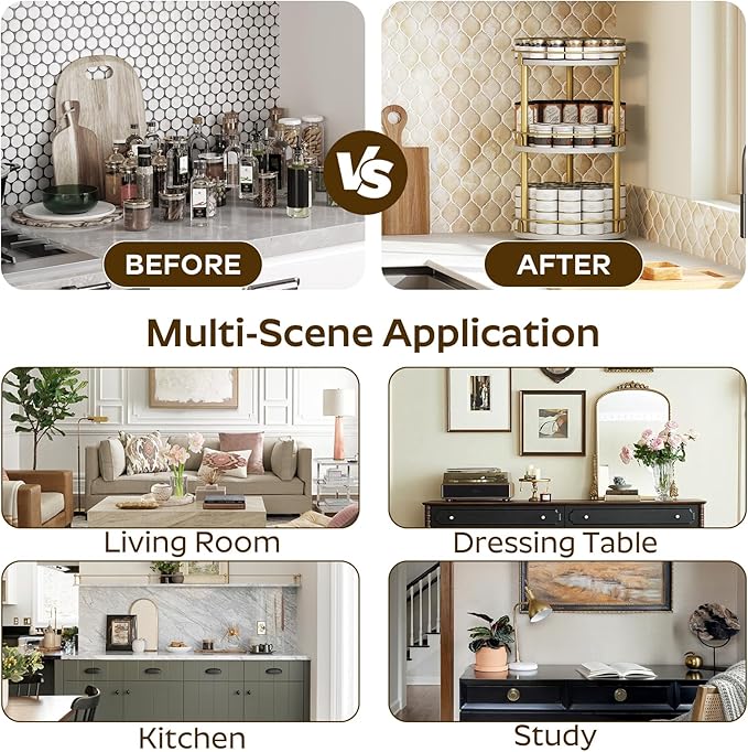 Yatiney 3-Tier Lazy Susan, Rotating Spice Rack, Spinning Organizer, Industrial - Image 5