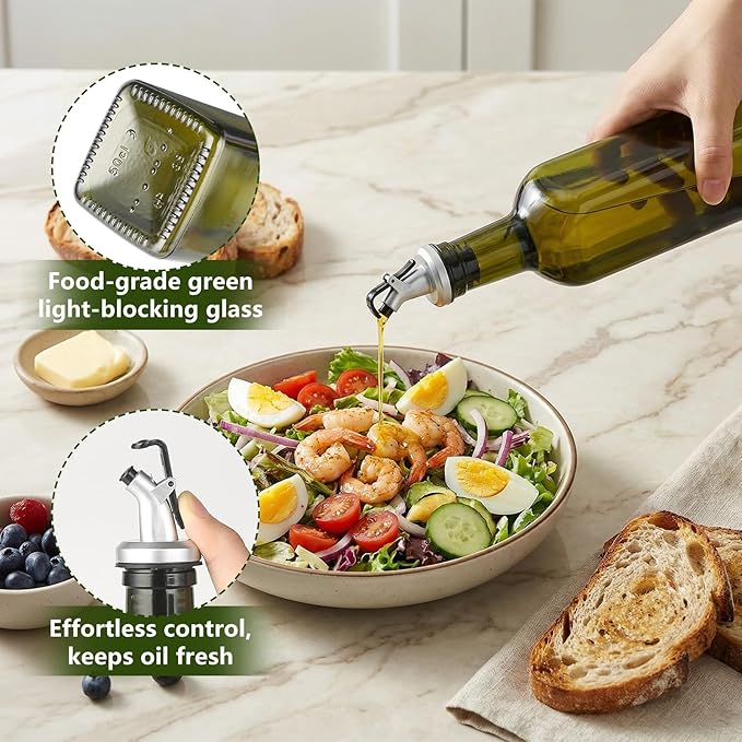 WERTIOO 4Pack Green Olive Oil Dispenser Bottle, 17 OZ Glass Oil Dispenser - Image 6