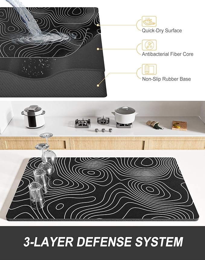 Rnivvi Dish Drying Mat for Kitchen Counter, XL 15 x 24" Cute Marble Super - Image 4