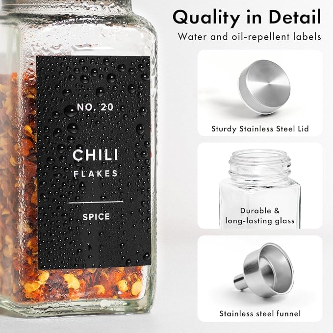 EDELHAUS Glass Spice Jars with Labels and Steel Lids Spice Containers with 240 - Image 9