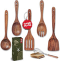 7 Pcs Teak Wooden Kitchen Utensils – Handcrafted Wooden Cooking Utensils Set by WOODLANDSUSA