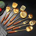 Gold Kitchen Utensils Set, Solid and Slotted Spoon, Slotted Tunner, Spaghetti by NIITAWH