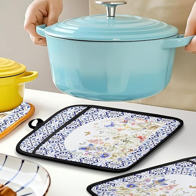 Colorful Wildflowers Floral Oven Mitts Set, Pot Holders - Image 6