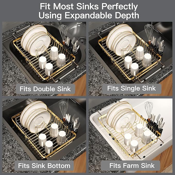 MAJALiS Dish Drying Rack Over The Sink, Expandable Stainless Steel Dish Drainer - Image 4