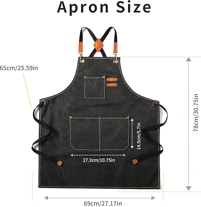 Tosewever Canvas Cross Back Chef Cotton Aprons - Image 7