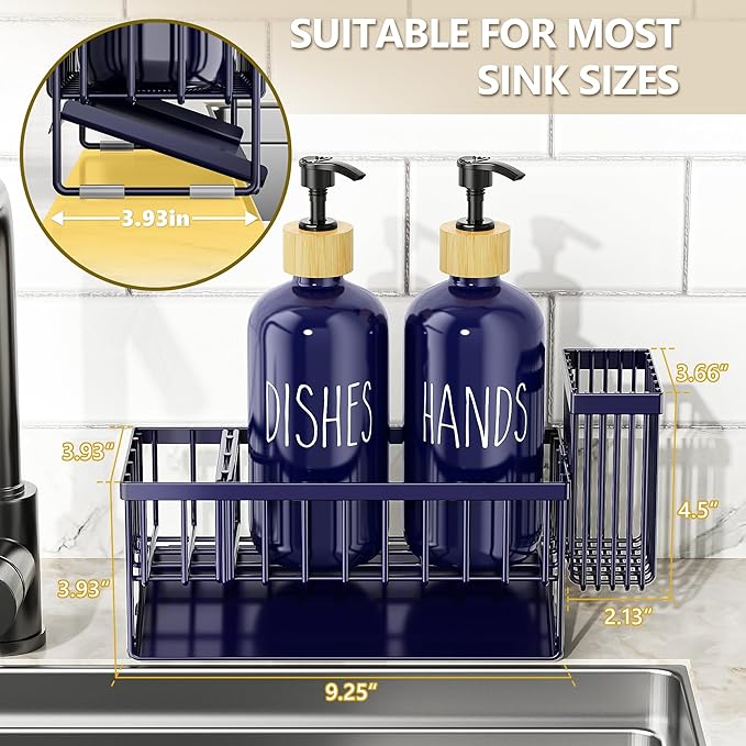 Cisily Navy Blue Kitchen Dish Soap Dispenser, 16 fl Oz Dual Kitchen Soap - Image 4