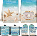 6 Pcs Summer Beach Kitchen Towels Pot Holders and Oven Mitts Set Include by Mindsoft
