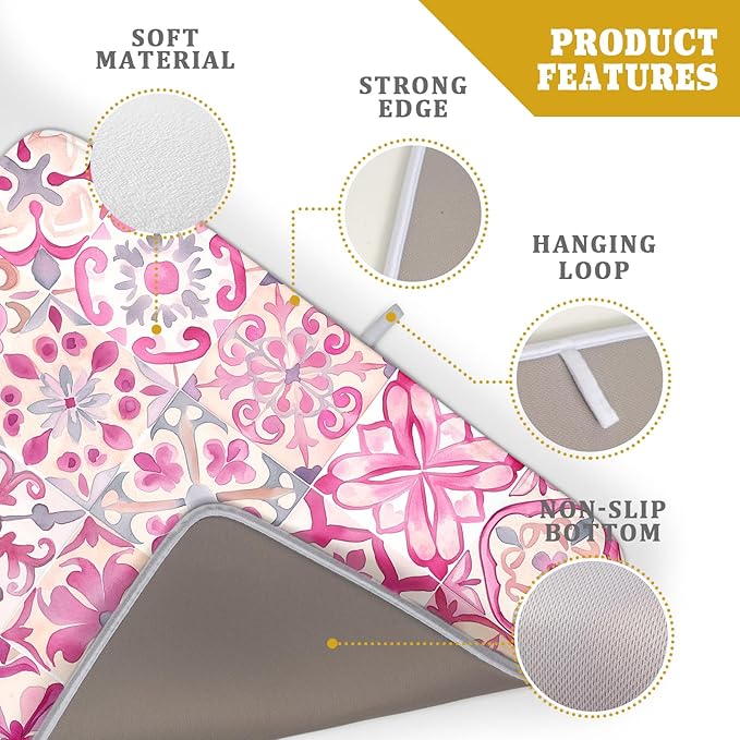 Pink Mexican Tiles Dish Drying Mat Absorbent Microfiber Dish Drying Pad - Image 4