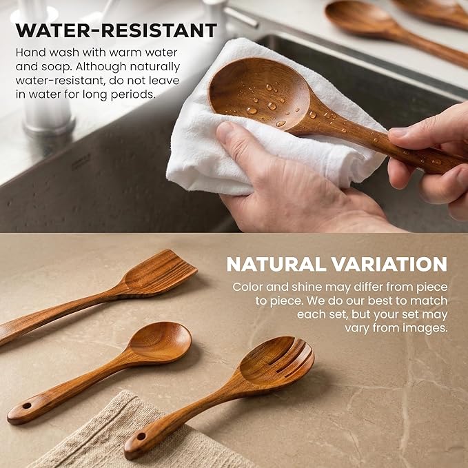 Zulay Kitchen 15-Piece Teak Wooden Utensils - Image 5