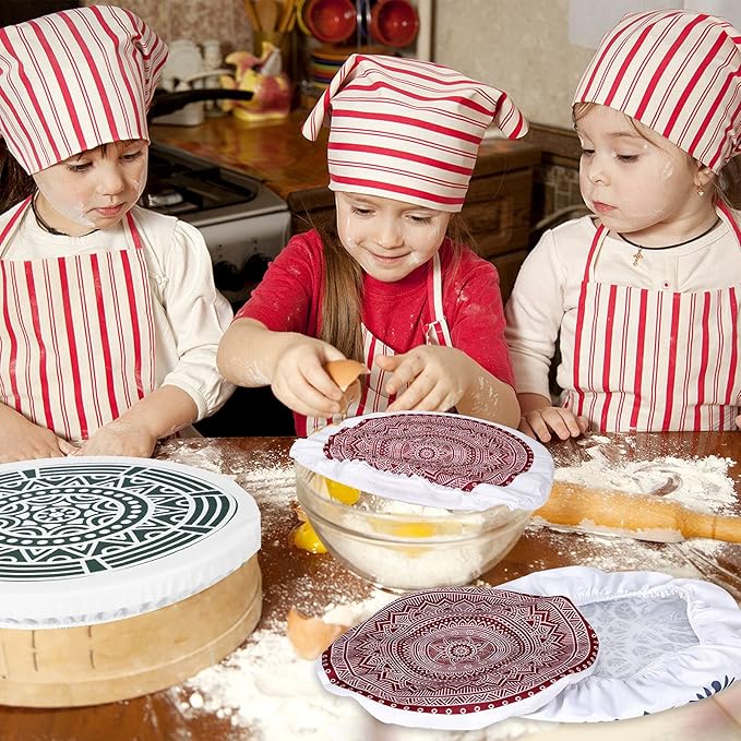 Patelai 10 Pcs Bowl Covers Reusable in 5 Size Stretch Cloth Fabric Elastic Food - Image 6