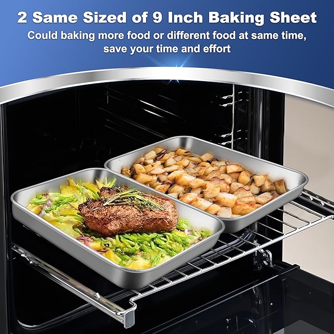 P&P CHEF 9 Inch Baking Cookie Sheet, Oven Pan Tray Stainless Steel Sheet Pan - Image 4