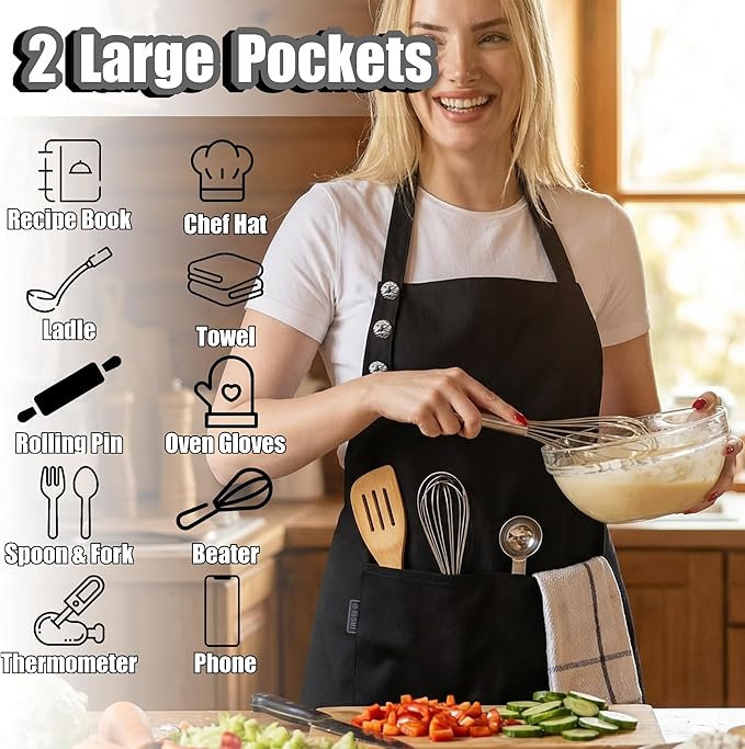 TOSHE Kitchen Apron Waterdrop Resistant Cotton Apron - Image 2